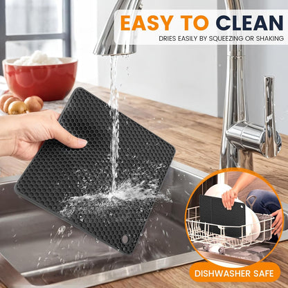 Silicone Trivet Mats 4 Heat Resistant Pot Holders Multipurpose Non-Slip Hot Pads for Kitchen Potholders, Drying mat, Jar Opener, Spoon Holder, Coaster.(Dark Grey)