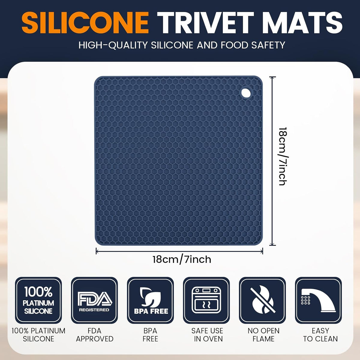 Silicone Trivet Mats 4 Heat Resistant Pot Holders Multipurpose Non-Slip Hot Pads for Kitchen Potholders, Drying mat, Jar Opener, Spoon Holder, Coaster.(Dark Grey)