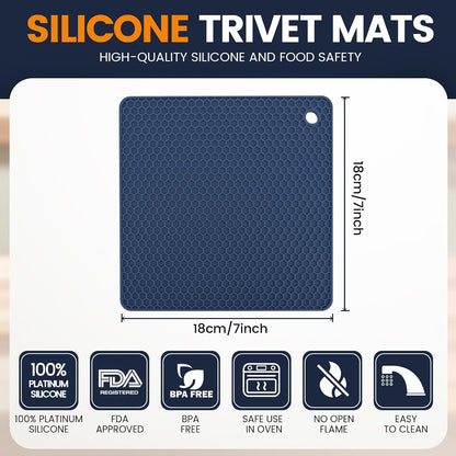 Silicone Trivet Mats 4 Heat Resistant Pot Holders Multipurpose Non-Slip Hot Pads for Kitchen Potholders, Drying mat, Jar Opener, Spoon Holder, Coaster.(Dark Grey)