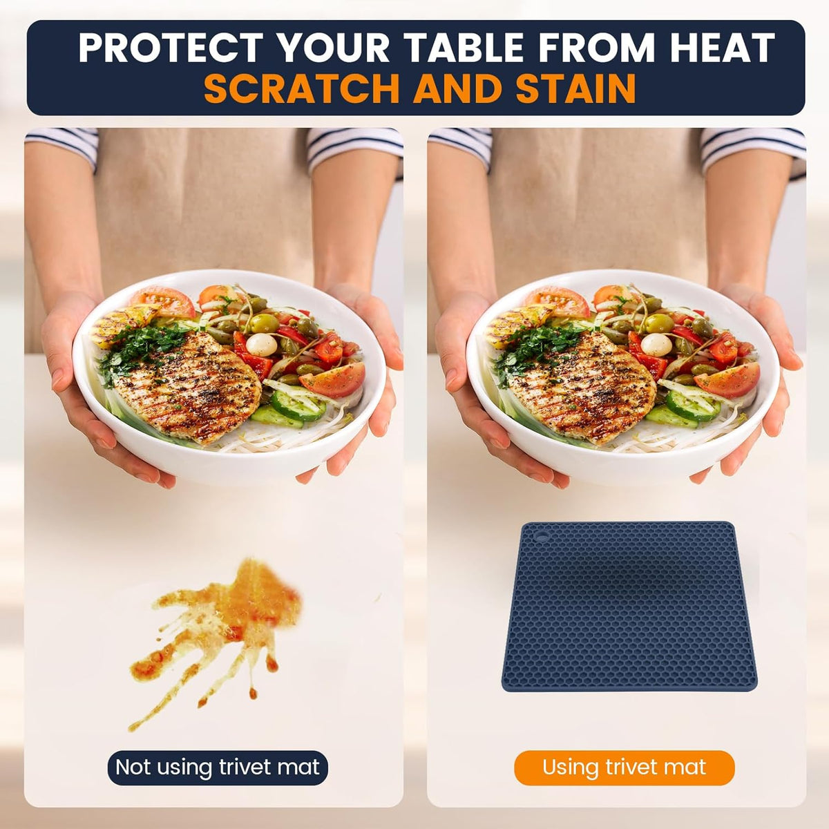 Silicone Trivet Mats 4 Heat Resistant Pot Holders Multipurpose Non-Slip Hot Pads for Kitchen Potholders, Drying mat, Jar Opener, Spoon Holder, Coaster.(Dark Grey)