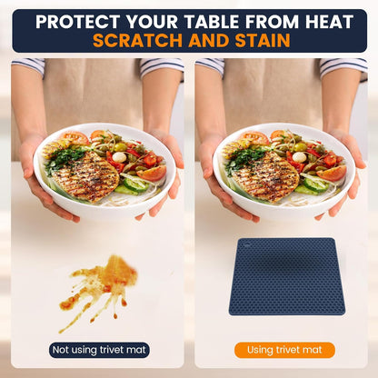 Silicone Trivet Mats 4 Heat Resistant Pot Holders Multipurpose Non-Slip Hot Pads for Kitchen Potholders, Drying mat, Jar Opener, Spoon Holder, Coaster.(Dark Grey)