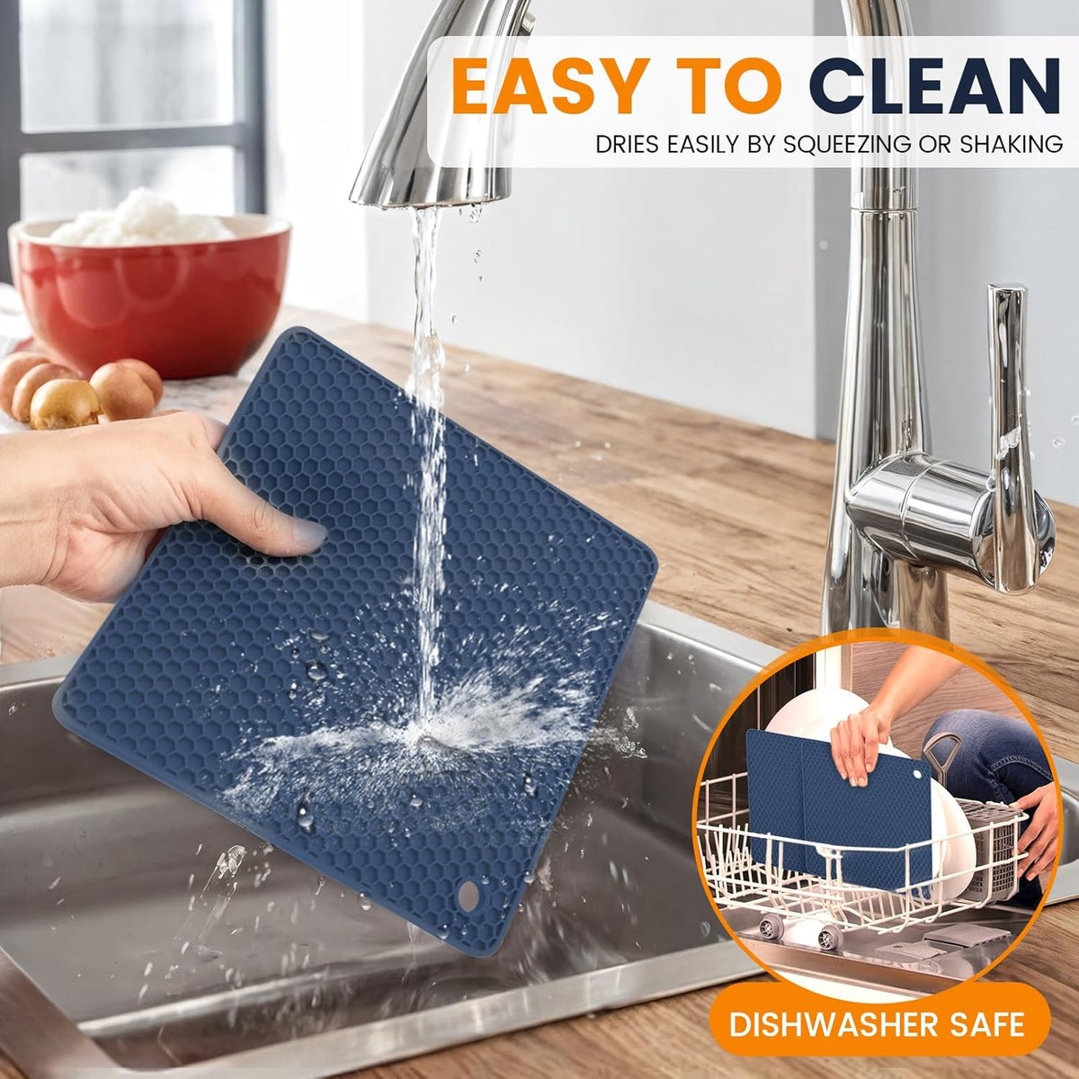 Silicone Trivet Mats 4 Heat Resistant Pot Holders Multipurpose Non-Slip Hot Pads for Kitchen Potholders, Drying mat, Jar Opener, Spoon Holder, Coaster.(Dark Grey)
