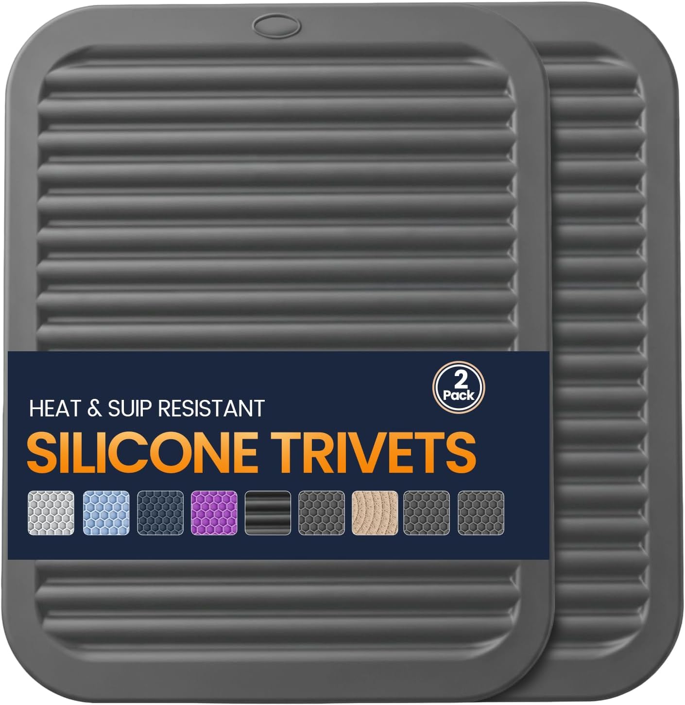 Silicone Trivet Mats 4 Heat Resistant Pot Holders Multipurpose Non-Slip Hot Pads for Kitchen Potholders, Drying mat, Jar Opener, Spoon Holder, Coaster.(Dark Grey)