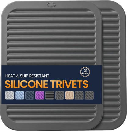 Silicone Trivet Mats 4 Heat Resistant Pot Holders Multipurpose Non-Slip Hot Pads for Kitchen Potholders, Drying mat, Jar Opener, Spoon Holder, Coaster.(Dark Grey)