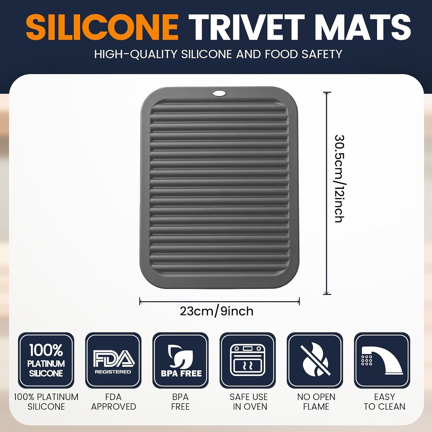 Silicone Trivet Mats 4 Heat Resistant Pot Holders Multipurpose Non-Slip Hot Pads for Kitchen Potholders, Drying mat, Jar Opener, Spoon Holder, Coaster.(Dark Grey)