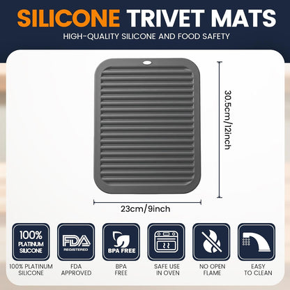 Silicone Trivet Mats 4 Heat Resistant Pot Holders Multipurpose Non-Slip Hot Pads for Kitchen Potholders, Drying mat, Jar Opener, Spoon Holder, Coaster.(Dark Grey)