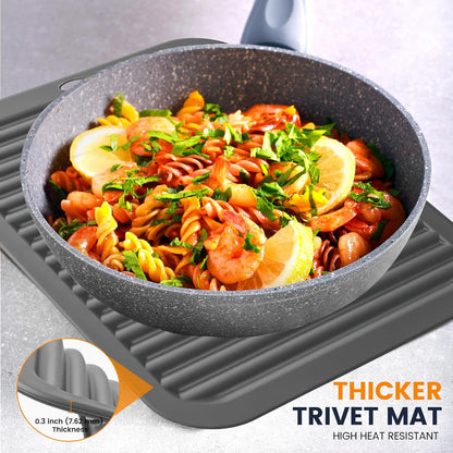 Silicone Trivet Mats 4 Heat Resistant Pot Holders Multipurpose Non-Slip Hot Pads for Kitchen Potholders, Drying mat, Jar Opener, Spoon Holder, Coaster.(Dark Grey)