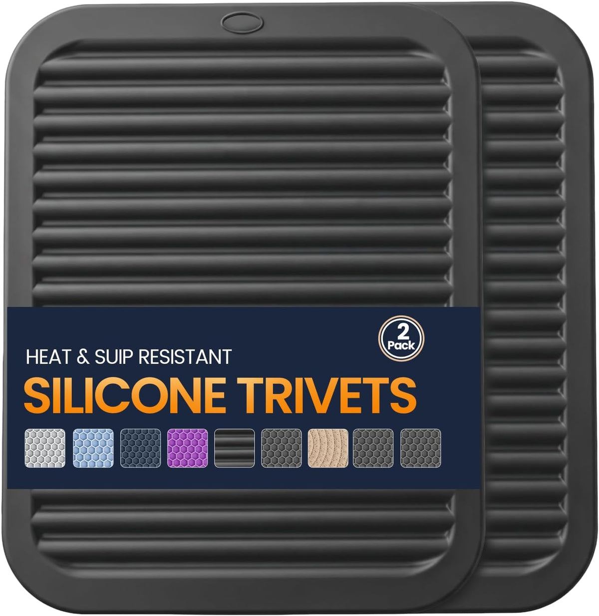 Silicone Trivet Mats 4 Heat Resistant Pot Holders Multipurpose Non-Slip Hot Pads for Kitchen Potholders, Drying mat, Jar Opener, Spoon Holder, Coaster.(Dark Grey)