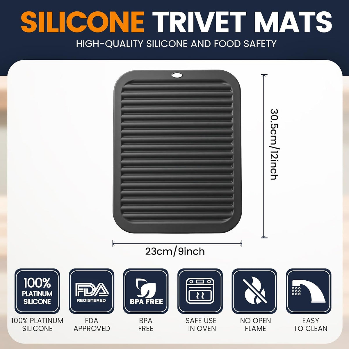 Silicone Trivet Mats 4 Heat Resistant Pot Holders Multipurpose Non-Slip Hot Pads for Kitchen Potholders, Drying mat, Jar Opener, Spoon Holder, Coaster.(Dark Grey)
