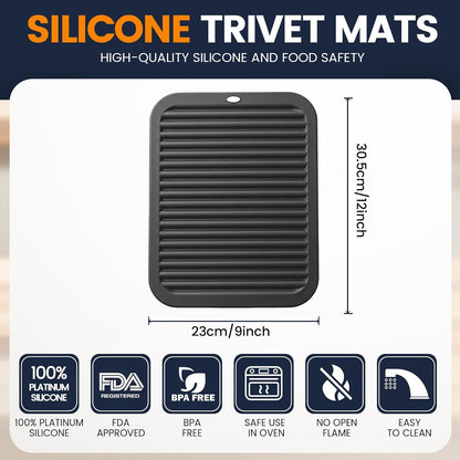 Silicone Trivet Mats 4 Heat Resistant Pot Holders Multipurpose Non-Slip Hot Pads for Kitchen Potholders, Drying mat, Jar Opener, Spoon Holder, Coaster.(Dark Grey)