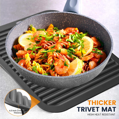 Silicone Trivet Mats 4 Heat Resistant Pot Holders Multipurpose Non-Slip Hot Pads for Kitchen Potholders, Drying mat, Jar Opener, Spoon Holder, Coaster.(Dark Grey)