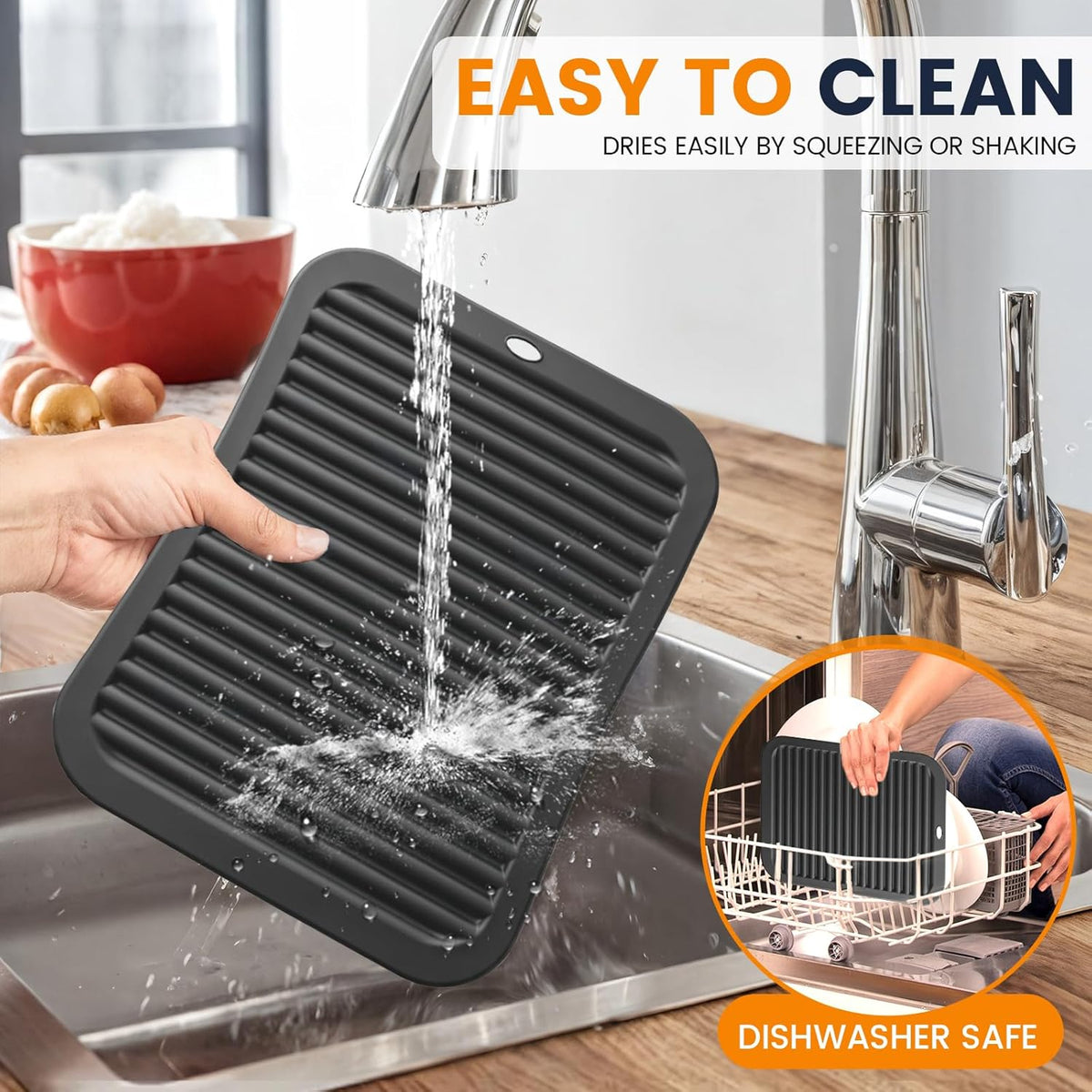 Silicone Trivet Mats 4 Heat Resistant Pot Holders Multipurpose Non-Slip Hot Pads for Kitchen Potholders, Drying mat, Jar Opener, Spoon Holder, Coaster.(Dark Grey)