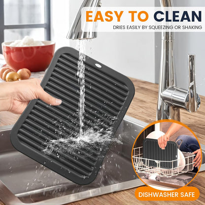 Silicone Trivet Mats 4 Heat Resistant Pot Holders Multipurpose Non-Slip Hot Pads for Kitchen Potholders, Drying mat, Jar Opener, Spoon Holder, Coaster.(Dark Grey)