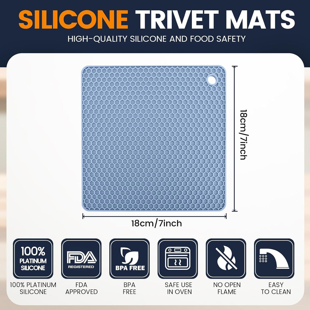 Silicone Trivet Mats 4 Heat Resistant Pot Holders Multipurpose Non-Slip Hot Pads for Kitchen Potholders, Drying mat, Jar Opener, Spoon Holder, Coaster.(Dark Grey)