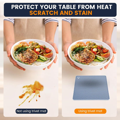 Silicone Trivet Mats 4 Heat Resistant Pot Holders Multipurpose Non-Slip Hot Pads for Kitchen Potholders, Drying mat, Jar Opener, Spoon Holder, Coaster.(Dark Grey)