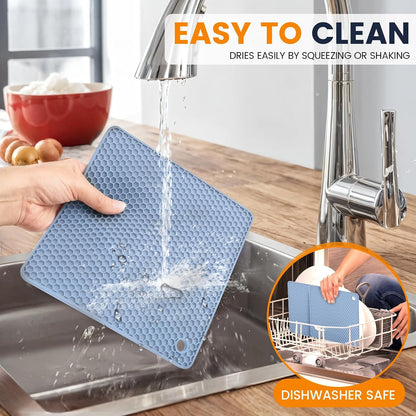 Silicone Trivet Mats 4 Heat Resistant Pot Holders Multipurpose Non-Slip Hot Pads for Kitchen Potholders, Drying mat, Jar Opener, Spoon Holder, Coaster.(Dark Grey)