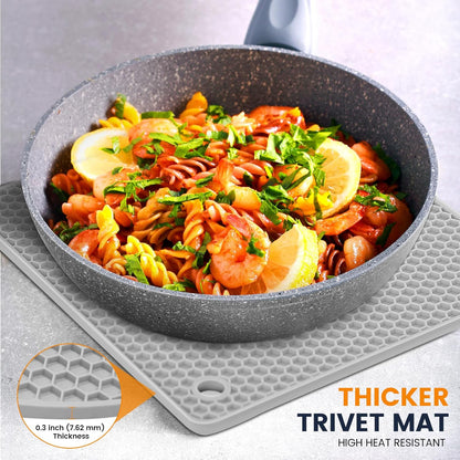 Silicone Trivet Mats 4 Heat Resistant Pot Holders Multipurpose Non-Slip Hot Pads for Kitchen Potholders, Drying mat, Jar Opener, Spoon Holder, Coaster.(Dark Grey)