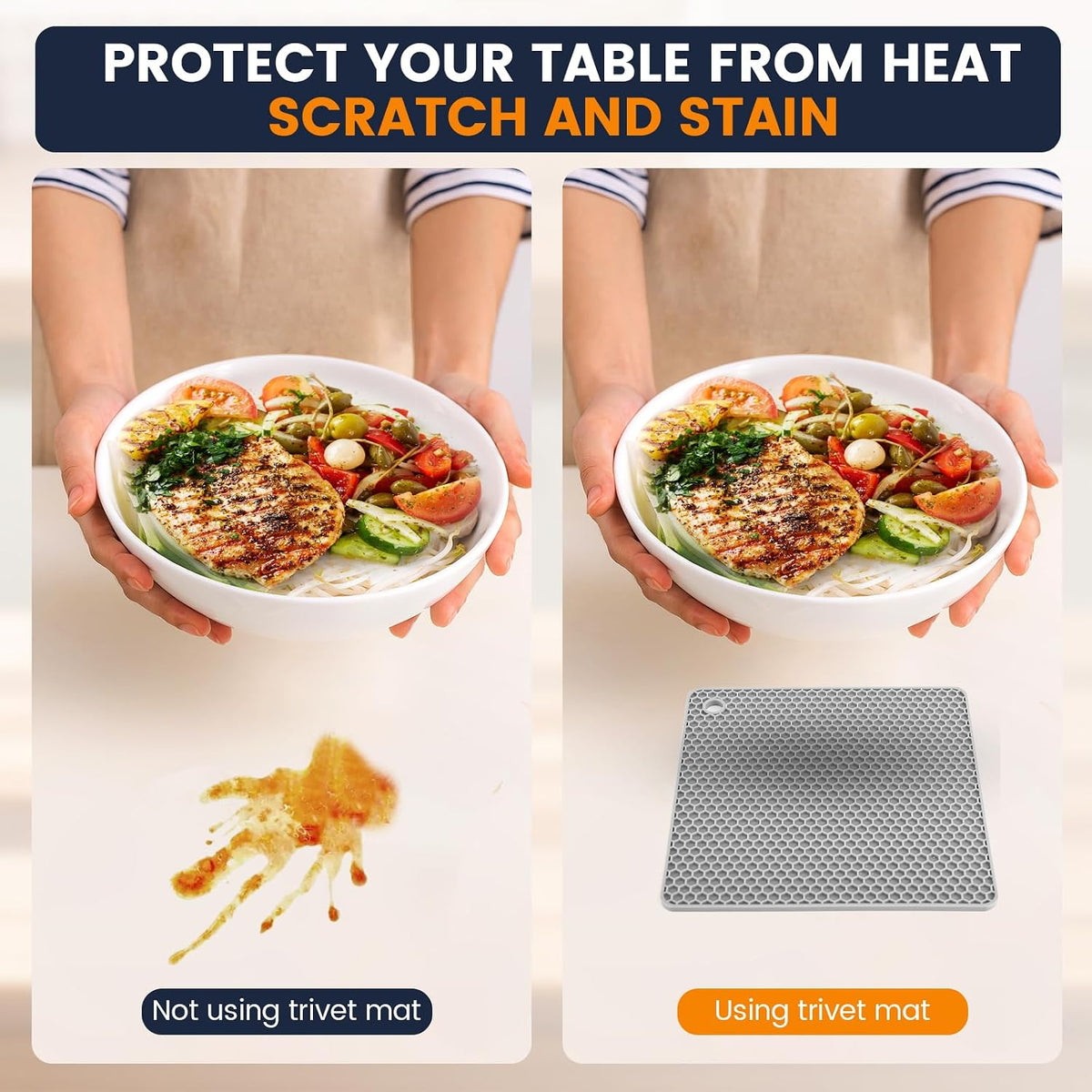 Silicone Trivet Mats 4 Heat Resistant Pot Holders Multipurpose Non-Slip Hot Pads for Kitchen Potholders, Drying mat, Jar Opener, Spoon Holder, Coaster.(Dark Grey)