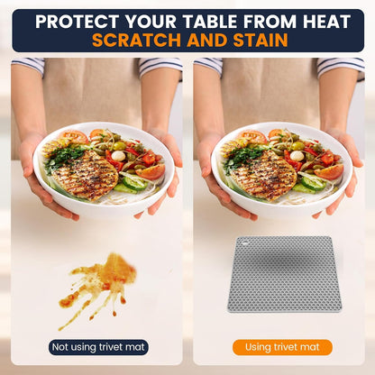 Silicone Trivet Mats 4 Heat Resistant Pot Holders Multipurpose Non-Slip Hot Pads for Kitchen Potholders, Drying mat, Jar Opener, Spoon Holder, Coaster.(Dark Grey)