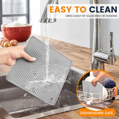 Silicone Trivet Mats 4 Heat Resistant Pot Holders Multipurpose Non-Slip Hot Pads for Kitchen Potholders, Drying mat, Jar Opener, Spoon Holder, Coaster.(Dark Grey)
