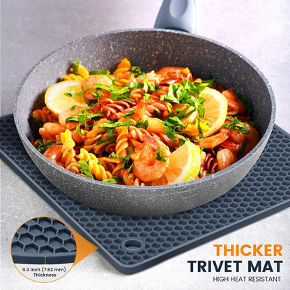 Silicone Trivet Mats 4 Heat Resistant Pot Holders Multipurpose Non-Slip Hot Pads for Kitchen Potholders, Drying mat, Jar Opener, Spoon Holder, Coaster.(Dark Grey)