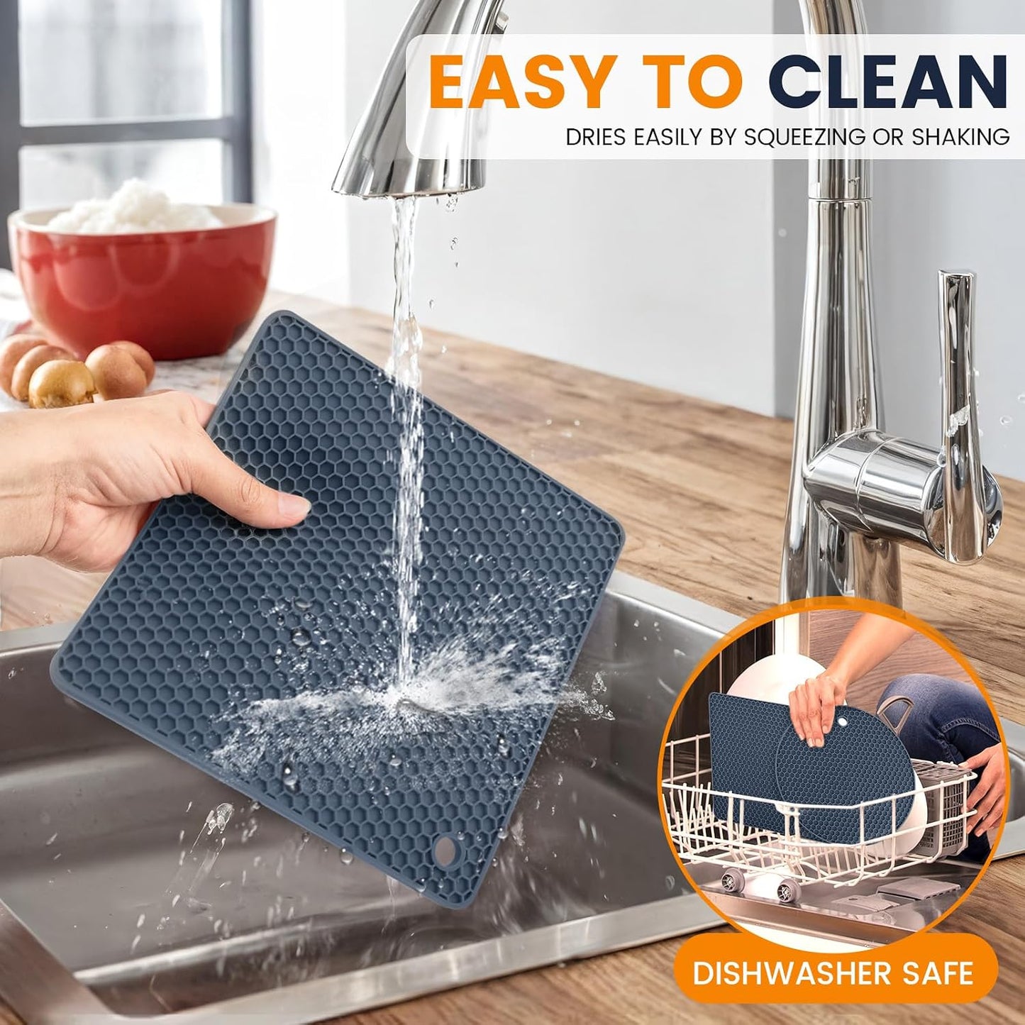 Silicone Trivet Mats 4 Heat Resistant Pot Holders Multipurpose Non-Slip Hot Pads for Kitchen Potholders, Drying mat, Jar Opener, Spoon Holder, Coaster.(Dark Grey)