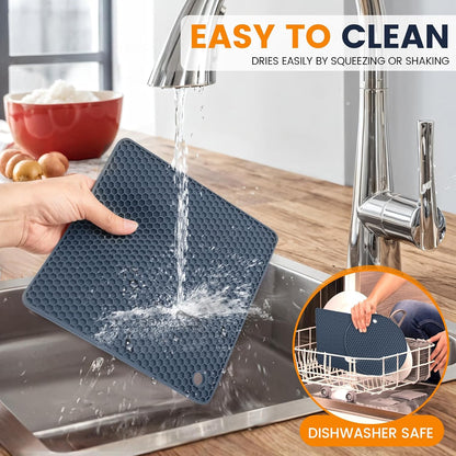 Silicone Trivet Mats 4 Heat Resistant Pot Holders Multipurpose Non-Slip Hot Pads for Kitchen Potholders, Drying mat, Jar Opener, Spoon Holder, Coaster.(Dark Grey)