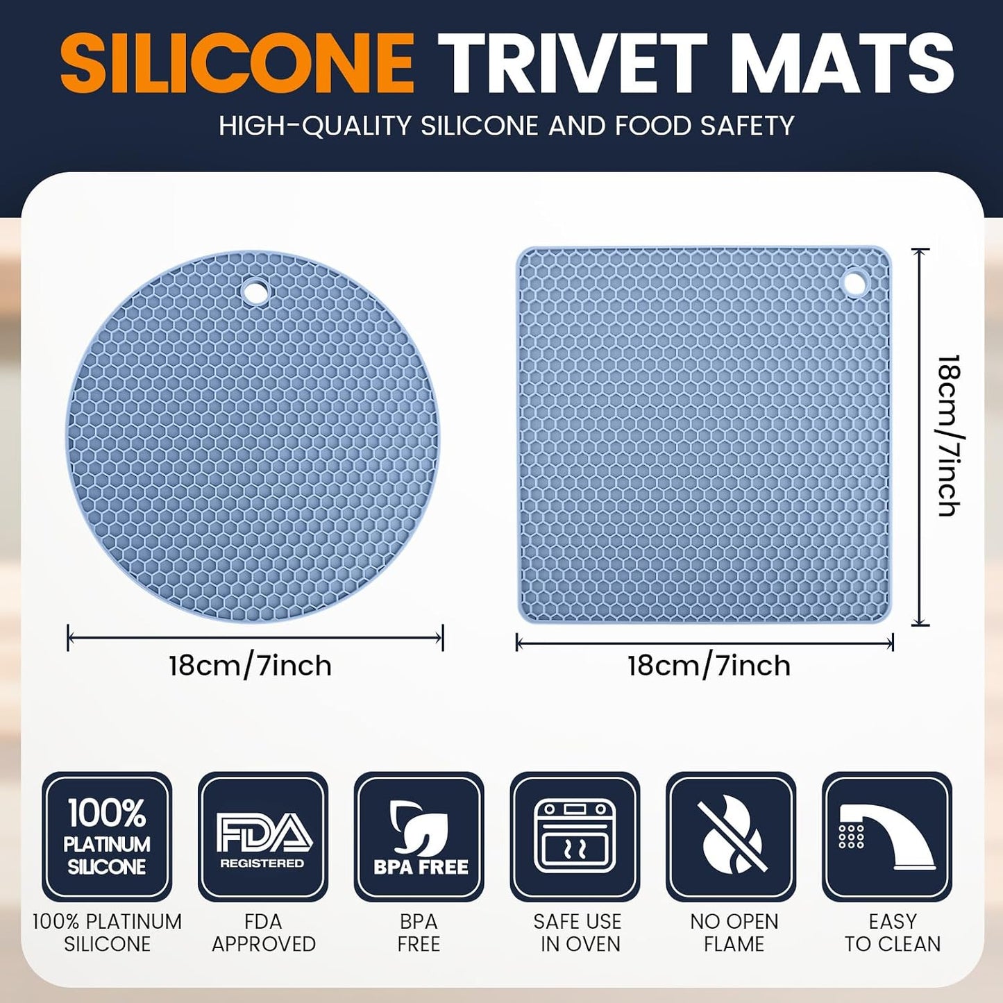 Silicone Trivet Mats 4 Heat Resistant Pot Holders Multipurpose Non-Slip Hot Pads for Kitchen Potholders, Drying mat, Jar Opener, Spoon Holder, Coaster.(Dark Grey)