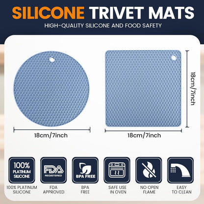 Silicone Trivet Mats 4 Heat Resistant Pot Holders Multipurpose Non-Slip Hot Pads for Kitchen Potholders, Drying mat, Jar Opener, Spoon Holder, Coaster.(Dark Grey)