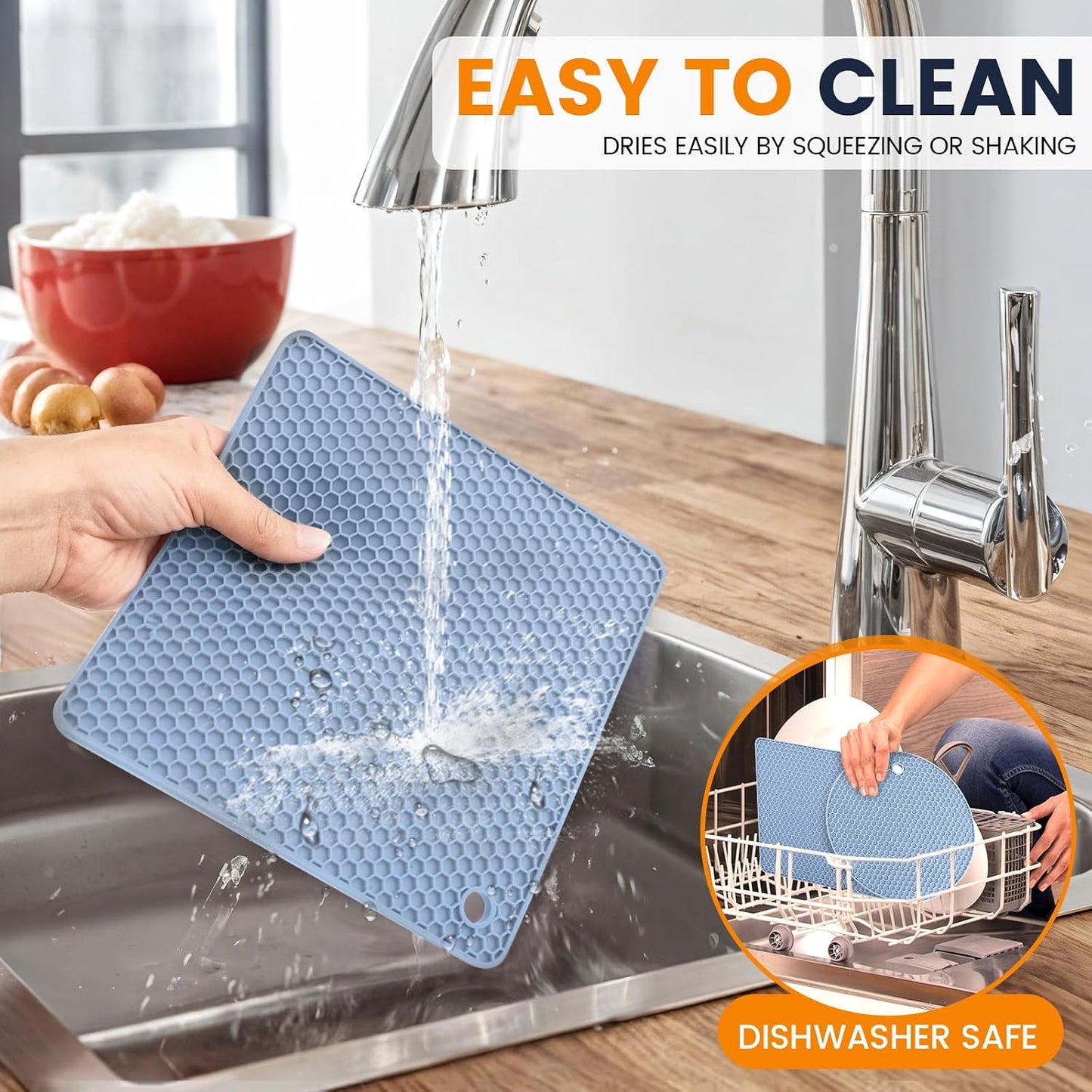 Silicone Trivet Mats 4 Heat Resistant Pot Holders Multipurpose Non-Slip Hot Pads for Kitchen Potholders, Drying mat, Jar Opener, Spoon Holder, Coaster.(Dark Grey)
