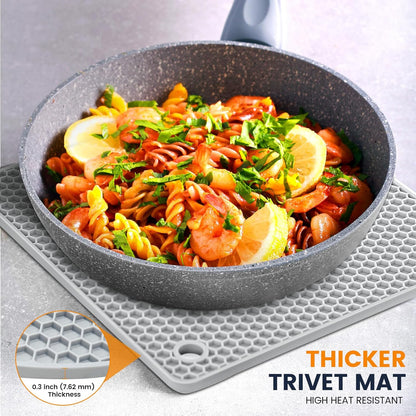 Silicone Trivet Mats 4 Heat Resistant Pot Holders Multipurpose Non-Slip Hot Pads for Kitchen Potholders, Drying mat, Jar Opener, Spoon Holder, Coaster.(Dark Grey)