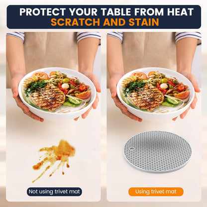 Silicone Trivet Mats 4 Heat Resistant Pot Holders Multipurpose Non-Slip Hot Pads for Kitchen Potholders, Drying mat, Jar Opener, Spoon Holder, Coaster.(Dark Grey)