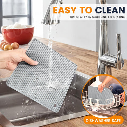 Silicone Trivet Mats 4 Heat Resistant Pot Holders Multipurpose Non-Slip Hot Pads for Kitchen Potholders, Drying mat, Jar Opener, Spoon Holder, Coaster.(Dark Grey)