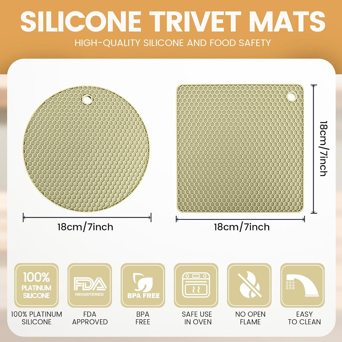 Silicone Trivet Mats 4 Heat Resistant Pot Holders Multipurpose Non-Slip Hot Pads for Kitchen Potholders, Drying mat, Jar Opener, Spoon Holder, Coaster.(Dark Grey)