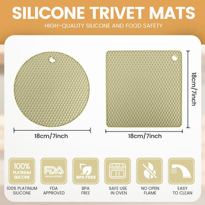 Silicone Trivet Mats 4 Heat Resistant Pot Holders Multipurpose Non-Slip Hot Pads for Kitchen Potholders, Drying mat, Jar Opener, Spoon Holder, Coaster.(Dark Grey)
