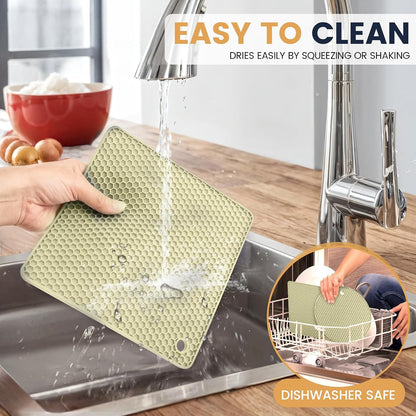Silicone Trivet Mats 4 Heat Resistant Pot Holders Multipurpose Non-Slip Hot Pads for Kitchen Potholders, Drying mat, Jar Opener, Spoon Holder, Coaster.(Dark Grey)