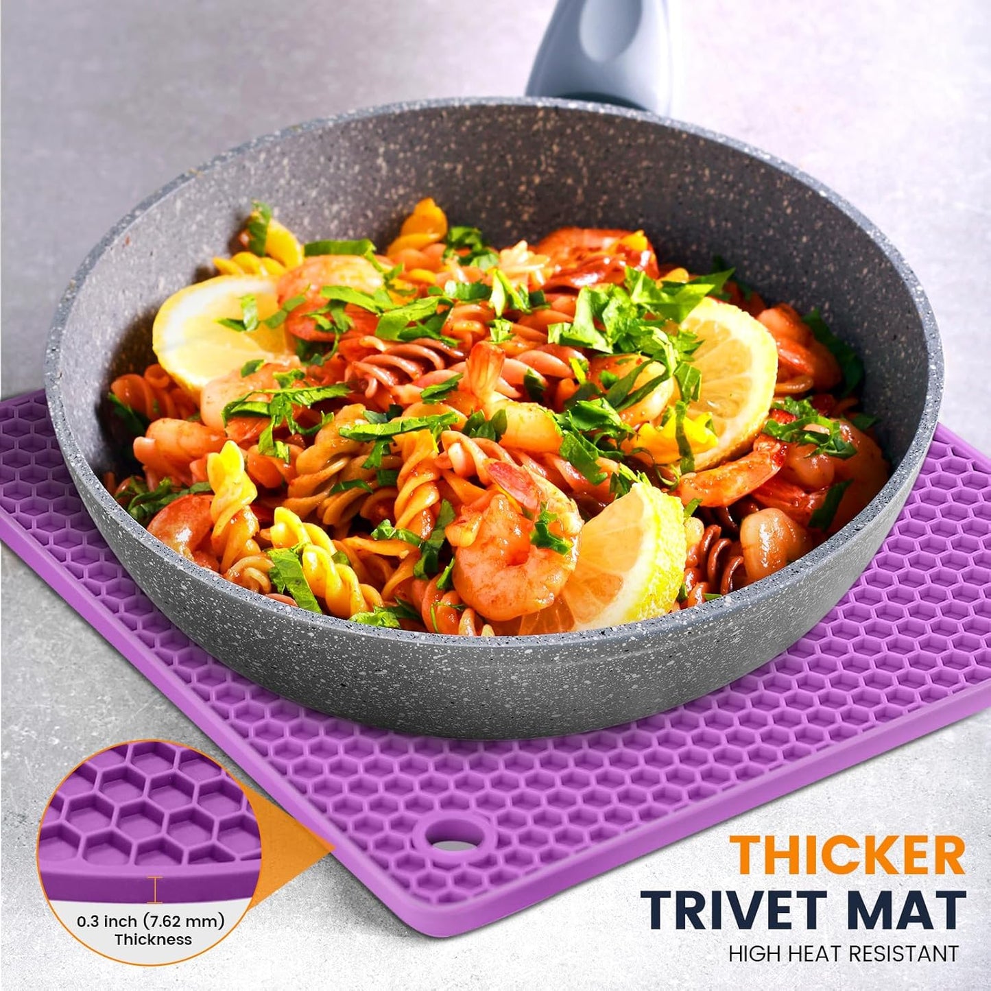Silicone Trivet Mats 4 Heat Resistant Pot Holders Multipurpose Non-Slip Hot Pads for Kitchen Potholders, Drying mat, Jar Opener, Spoon Holder, Coaster.(Dark Grey)