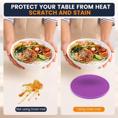 Silicone Trivet Mats 4 Heat Resistant Pot Holders Multipurpose Non-Slip Hot Pads for Kitchen Potholders, Drying mat, Jar Opener, Spoon Holder, Coaster.(Dark Grey)