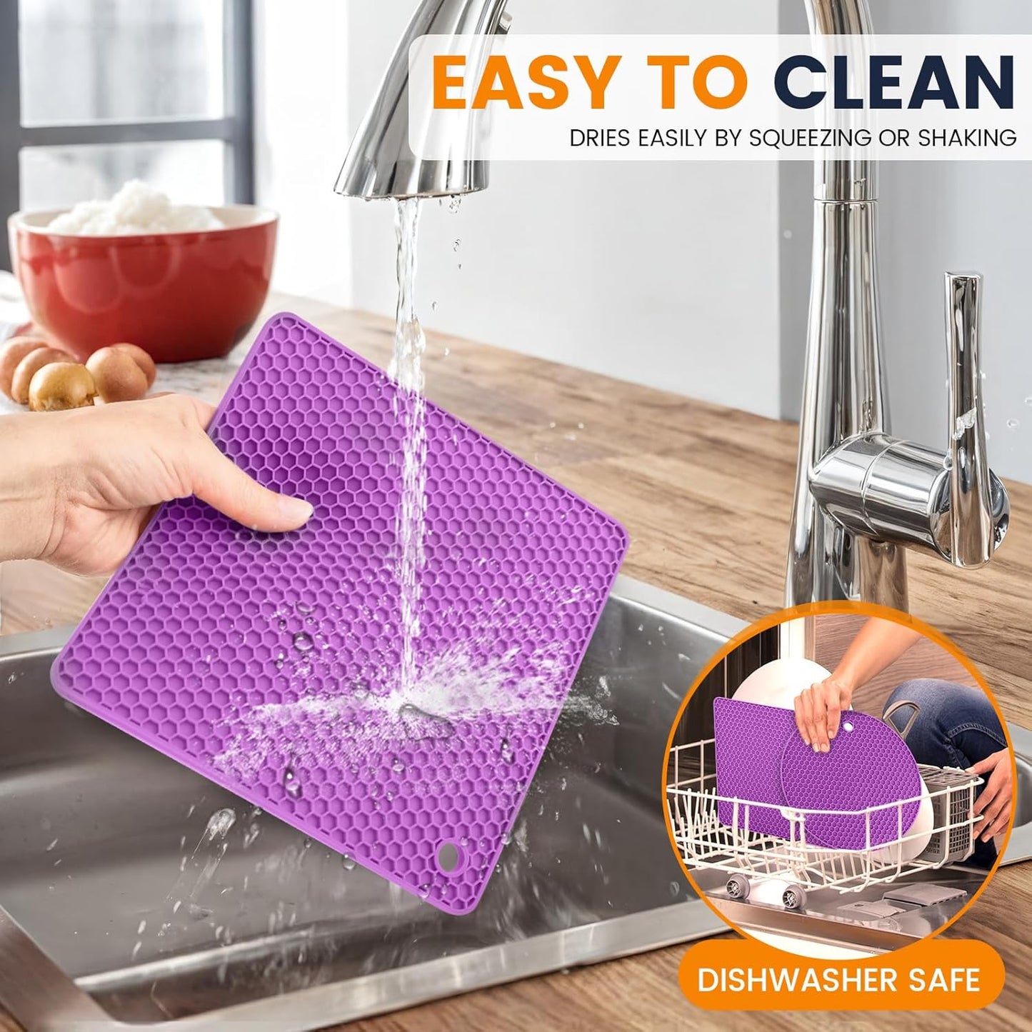 Silicone Trivet Mats 4 Heat Resistant Pot Holders Multipurpose Non-Slip Hot Pads for Kitchen Potholders, Drying mat, Jar Opener, Spoon Holder, Coaster.(Dark Grey)