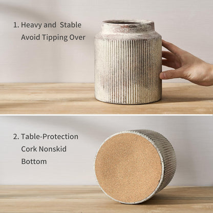 JIEMEI HOME Kitchen Utensil Holder, Ceramic Stable Utensil Crock for Countertop, 7.2" Large Utensil Organizer with Cork Mat, Removable Bamboo Divider for Kitchen Décor and Accessories, Wild Sage Earth