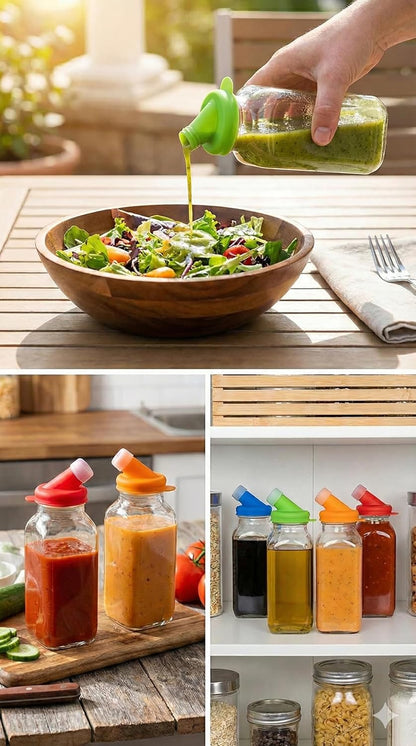 Red 16oz Glass Salad Dressing Shaker – Dressing Container Glass Bottle with Silicone Non-Metal Lid for Homemade Sauces & Dressings