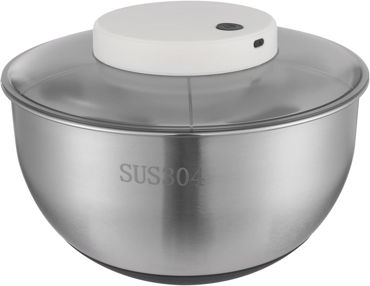 Electric Vegetable Dryer, Electric Salad Spinner Small Salad Spinner with USB Cable & Battery Indicator & Draining Basket in Kitchens 5.12 x 6.30 Inch(D*H) (Stainless Steel)