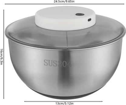 Electric Vegetable Dryer, Electric Salad Spinner Small Salad Spinner with USB Cable & Battery Indicator & Draining Basket in Kitchens 5.12 x 6.30 Inch(D*H) (Stainless Steel)