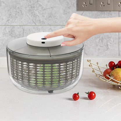 Electric Vegetable Dryer, Electric Salad Spinner Small Salad Spinner with USB Cable & Battery Indicator & Draining Basket in Kitchens 5.12 x 6.30 Inch(D*H) (Stainless Steel)