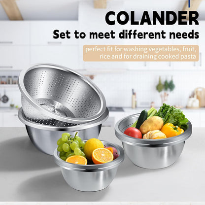 Colander Stainless Steel 3-quart with Bowls,Strainer for Kitchen(2PC)