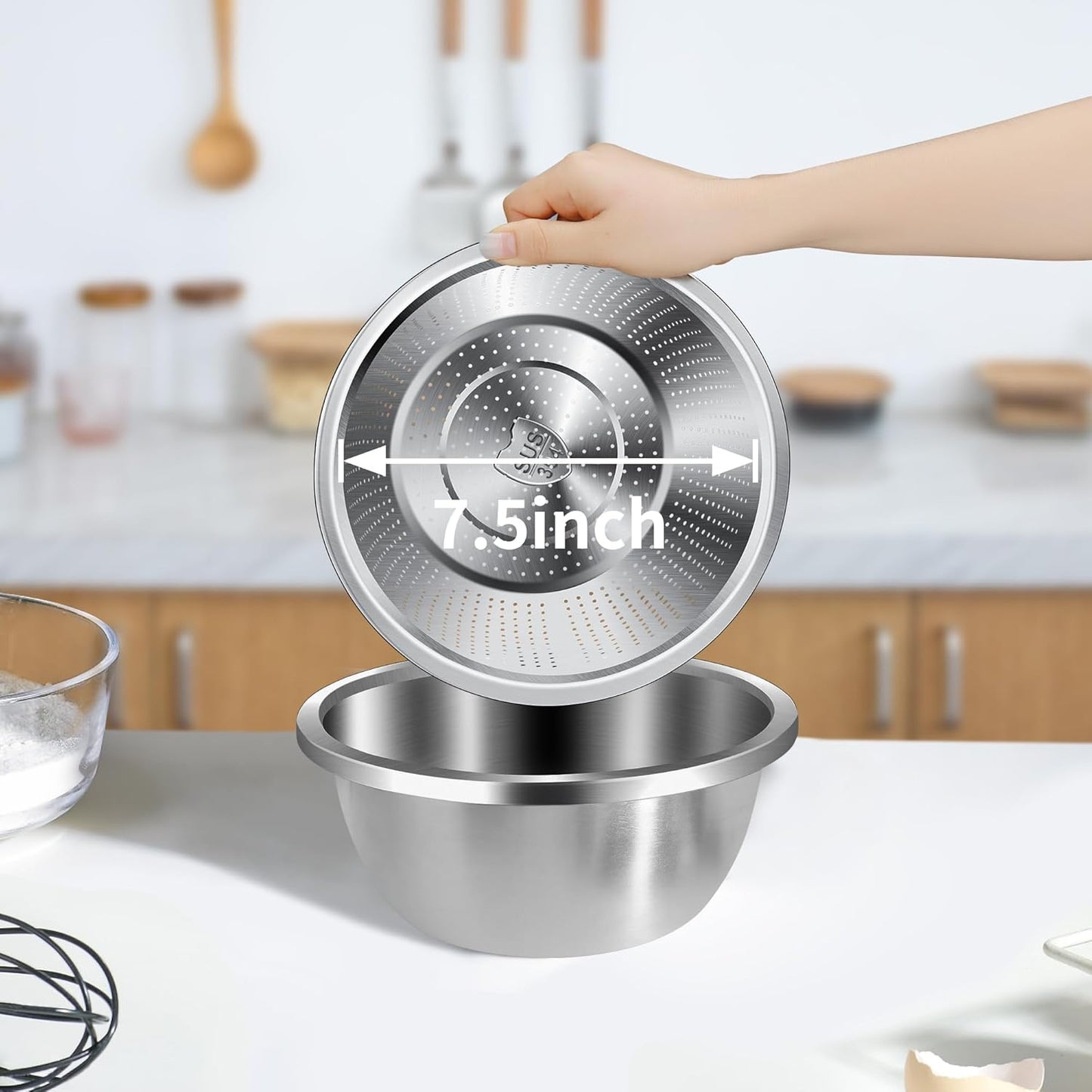 Colander Stainless Steel 3-quart with Bowls,Strainer for Kitchen(2PC)