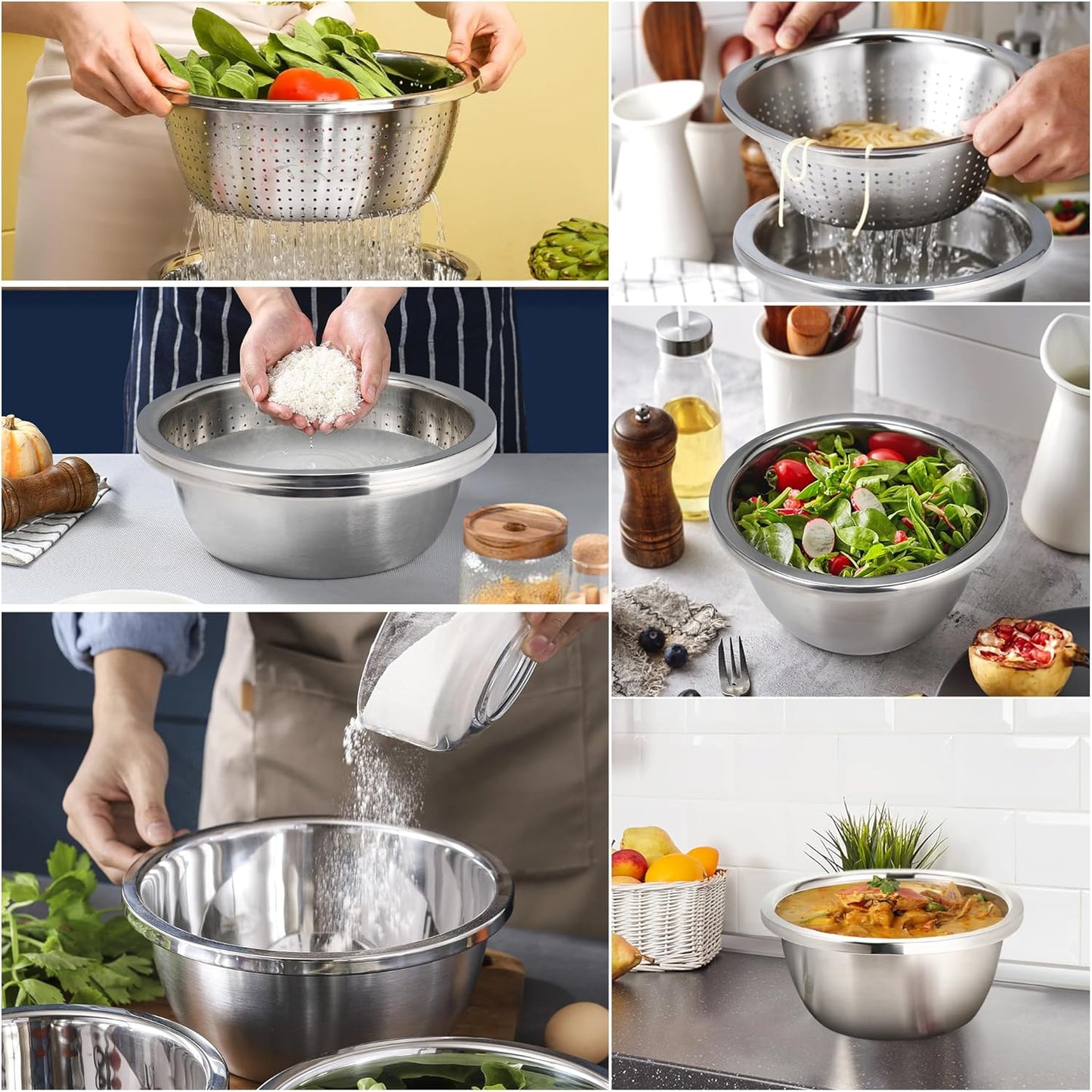 Colander Stainless Steel 3-quart with Bowls,Strainer for Kitchen(2PC)
