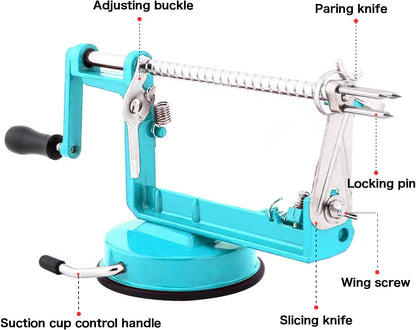 Apple Peeler Corer, 5 In 1 Apple Peeler Slicer Corer with Stainless Steel Blades and Powerful Suction Base for Apples and Potatoes(Teal)