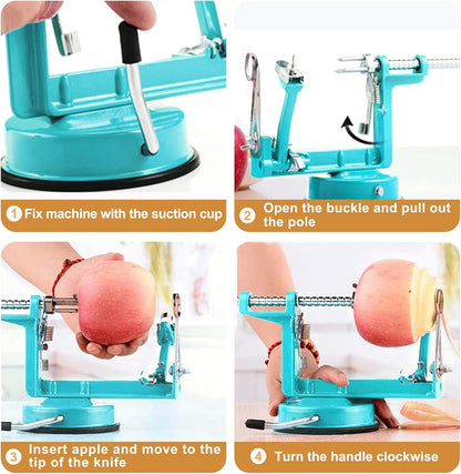 Apple Peeler Corer, 5 In 1 Apple Peeler Slicer Corer with Stainless Steel Blades and Powerful Suction Base for Apples and Potatoes(Teal)