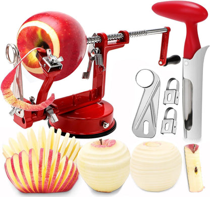 Apple Peeler Corer, 5 In 1 Apple Peeler Slicer Corer with Stainless Steel Blades and Powerful Suction Base for Apples and Potatoes(Teal)
